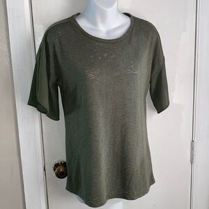 BOBEAU Olive Green Burnout Flutter Sleeve Top-M